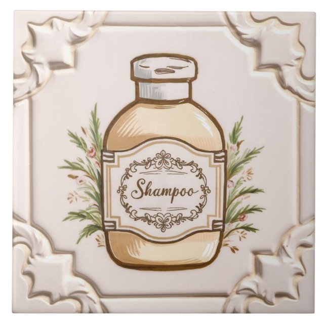 White & Cream Shampoo Bottle Funny Bathroom Ceramic Tile (Front)