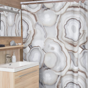 White Creams Neutral Agate Stone Shower Curtain