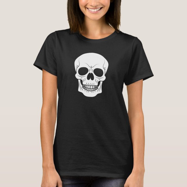 White Creepy Skull Silhouette Simple Halloween T-Shirt (Front)
