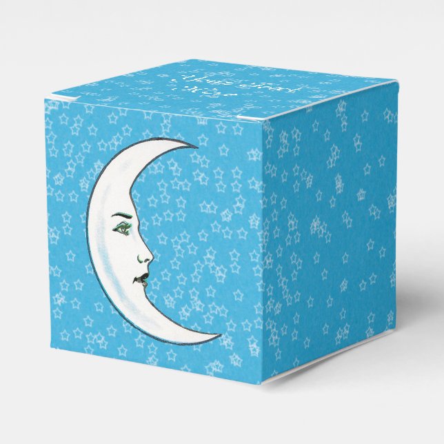 White Crescent Moon With Elegant Face white Stars Favour Box (Front Side)