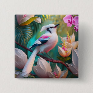 White Crested Blush Chested Fantasy Bird 15 Cm Square Badge