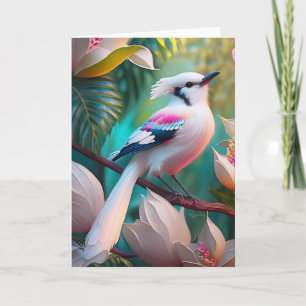 White Crested Blush Chested Fantasy Bird Card