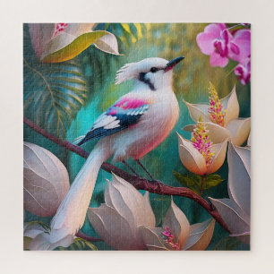 White Crested Blush Chested Fantasy Bird Jigsaw Puzzle