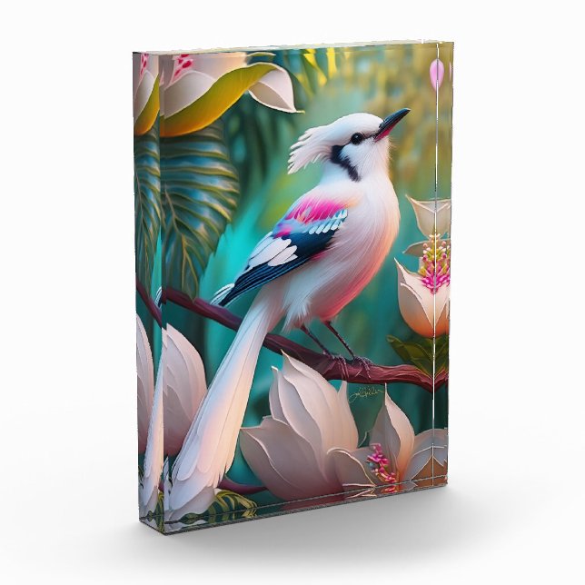 White Crested Blush Chested Fantasy Bird Photo Block (Left)