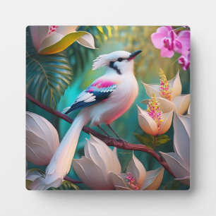 White Crested Blush Chested Fantasy Bird Plaque