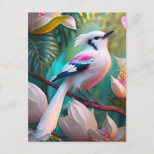 White Crested Blush Chested Fantasy Bird Postcard