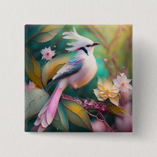 White Crested Blush Tail Jay Fantasy Bird 15 Cm Square Badge