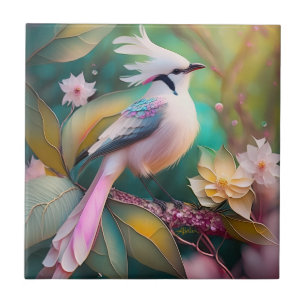 White Crested Blush Tail Jay Fantasy Bird Ceramic Tile