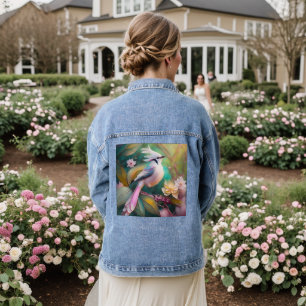 White Crested Blush Tail Jay Fantasy Bird Denim Jacket