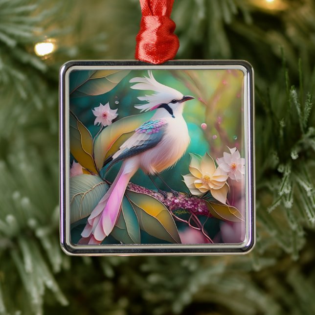 White Crested Blush Tail Jay Fantasy Bird Metal Ornament (Tree)