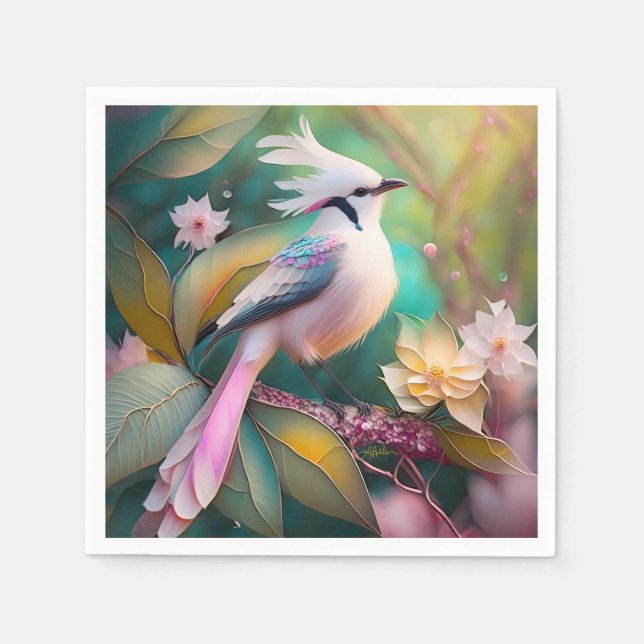 White Crested Blush Tail Jay Fantasy Bird Napkin (Front)