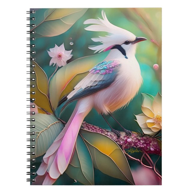 White Crested Blush Tail Jay Fantasy Bird Notebook (Front)