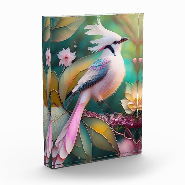 White Crested Blush Tail Jay Fantasy Bird Photo Block (Left)