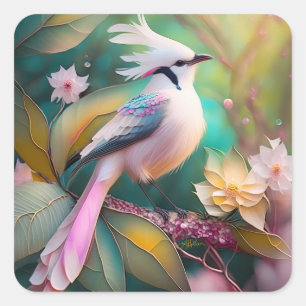 White Crested Blush Tail Jay Fantasy Bird Square Sticker