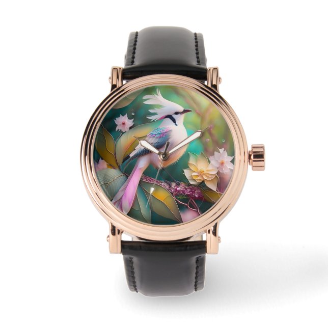 White Crested Blush Tail Jay Fantasy Bird Watch (Front)
