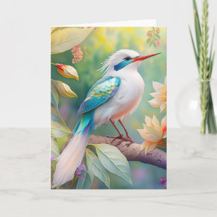 White Crested Iridescent Teal Wing Fantasy Bird Card