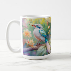 White Crested Iridescent Teal Wing Fantasy Bird Coffee Mug