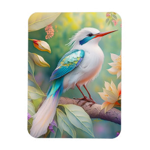 White Crested Iridescent Teal Wing Fantasy Bird Magnet