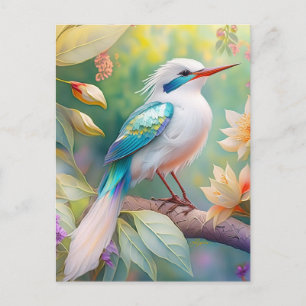 White Crested Iridescent Teal Wing Fantasy Bird Postcard