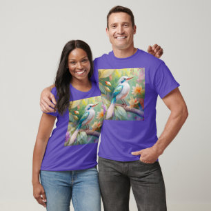 White Crested Iridescent Teal Wing Fantasy Bird T-Shirt