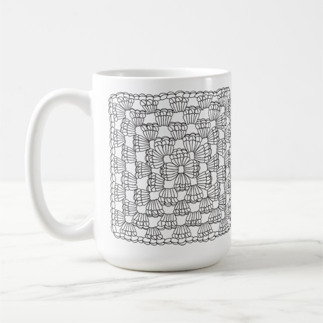 White Crochet Granny Square Coffee Mug (Left)