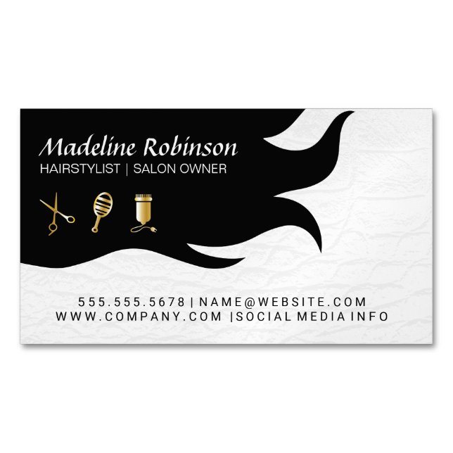 White Crocodile Leather | Hair and Salon Tools Magnetic Business Card (Front)