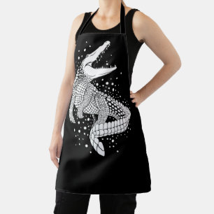 White Crocodile Silhouette Illustration Apron