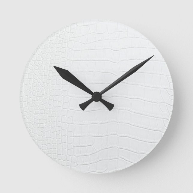 White Crocodile Skin Print Round Clock (Front)