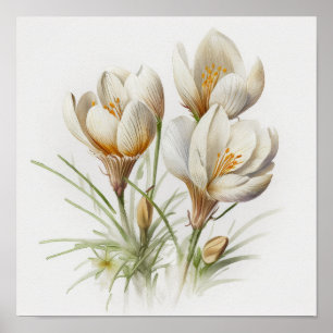 White Crocus Flowers Art Print Poster