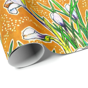 White Crocuses Garden Flowers Botanical Floral Art Wrapping Paper