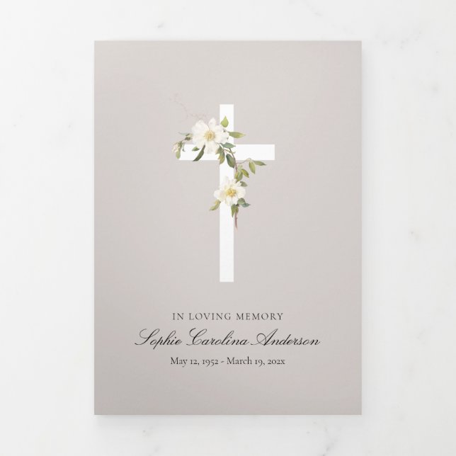 White Cross Celebration of Life Program Tri-Fold Invitation (Cover)