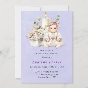 White Cross Cupcake with Girl Baptism Invitation