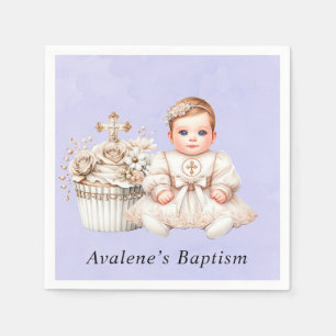 White Cross Cupcake with Girl Baptism  Napkin