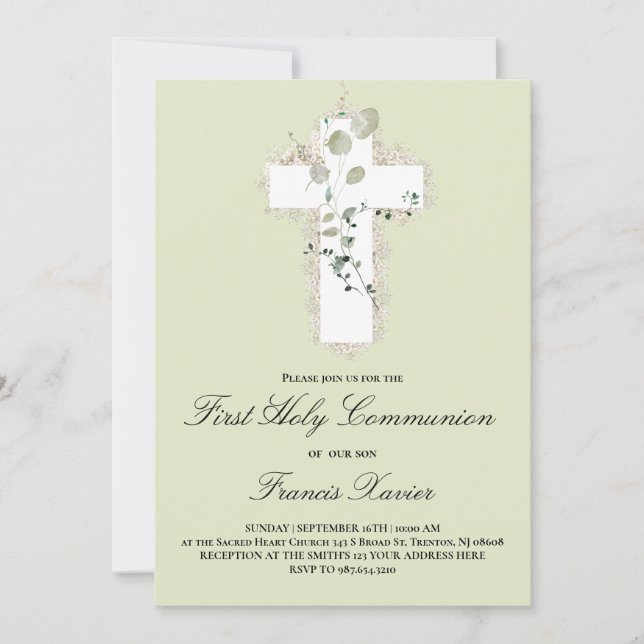 white cross First Holy Communion Invitation (Front)