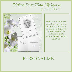 White Cross Floral Religious Sympathy Card