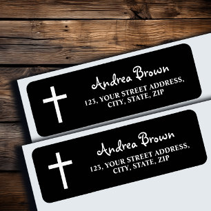 White Cross Funeral Black Return Address Label
