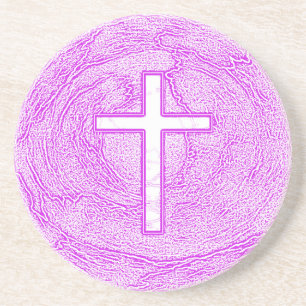 WHITE CROSS HIGHLIGHTED IN PINK COASTER