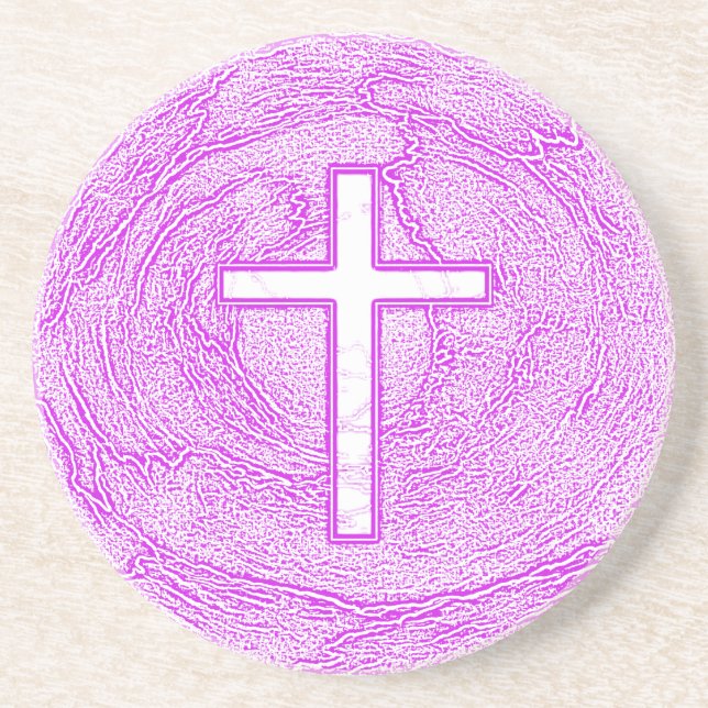 WHITE CROSS HIGHLIGHTED IN PINK COASTER (Front)