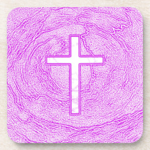 WHITE CROSS HIGHLIGHTED IN PINK COASTER