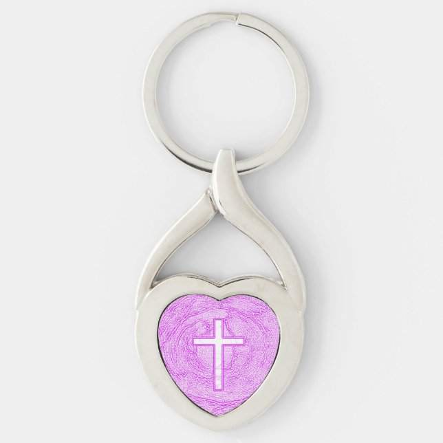 WHITE CROSS HIGHLIGHTED IN PINK KEY RING (Front)