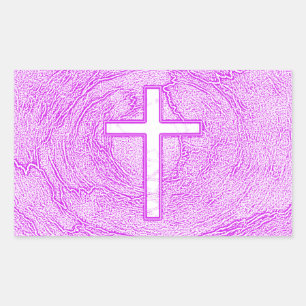 WHITE CROSS HIGHLIGHTED IN PINK RECTANGULAR STICKER