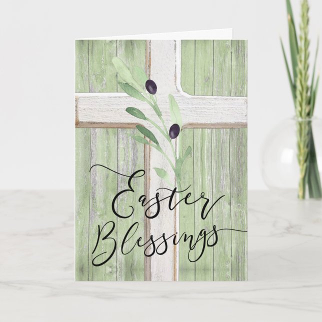 white cross olive branch Easter Blessings Card (Front)