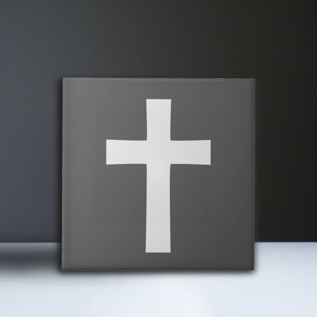 White Cross on Black Ceramic Tile (White Cross on Black Ceramic Tile)