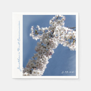 White Cross on Blue Sky 1st Communion Personalised Napkin