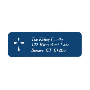 White Cross Religious Address Label, Navy Return Address Label