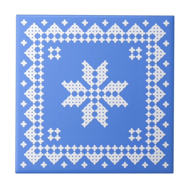 White cross-stitch - you can change background ceramic tile (Front)