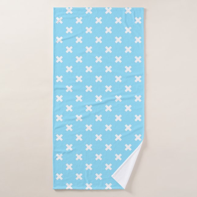 White cross stitches on baby blue bath towel (Bath Towel)