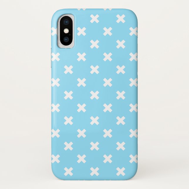 White cross stitches on baby blue Case-Mate iPhone case (Back)