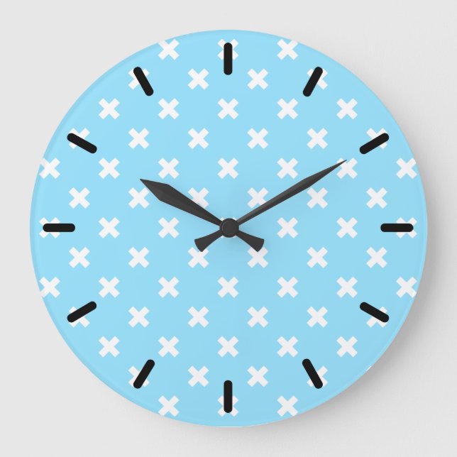 White cross stitches on baby blue large clock (Front)
