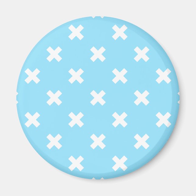 White cross stitches on baby blue magnet (Front)